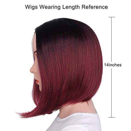 BARSDAR 14" Girl’s Short Ombre Bob Hair Wigs Straight Synthetic Colorful Halloween Cosplay Daily Party Wig for Women Natural Looking Heat Resistant As Real Hair-Black to Wine Red
